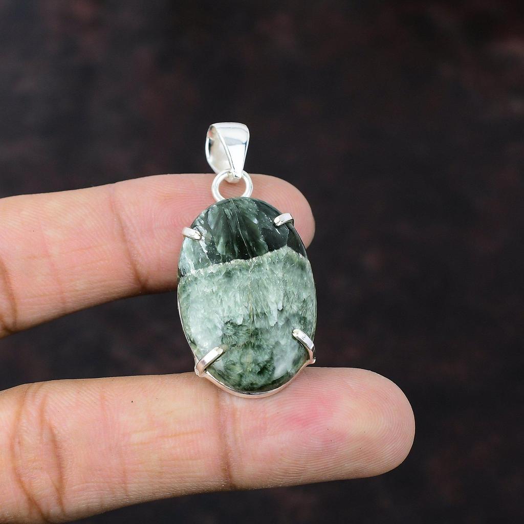 Seraphinite Pendant Brand New Gemstone Jewelry 925 Sterling Silver Pendant Handmade Birthstone Jewelry Gift For Mother Unique Design Pendant