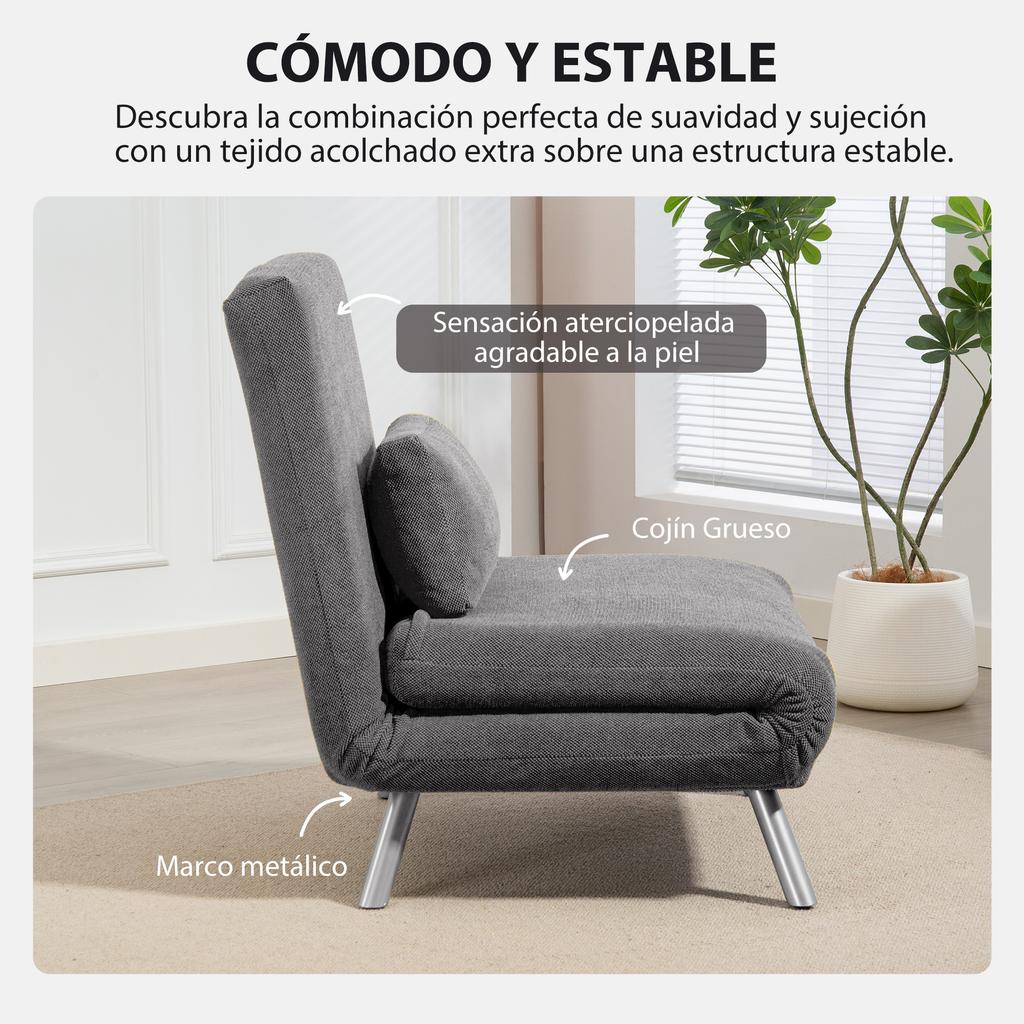 1-Seater Folding Sofa Bed Upholstered In Fabric Mottled Grey with 5-Level Adjustable Backrest 80x75x83 Cm