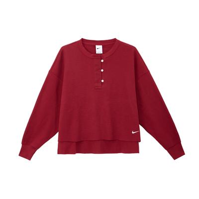 Sportswear Luxe Waffle Long Sleeve Crew Women Tops Dark-Red HV8466677