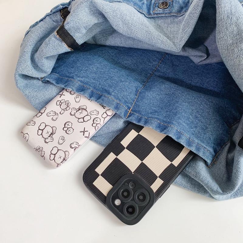 Letter Print Denim Crossbody Bag Large Capacity Student Shoulder Bag Men's Women's Handbags