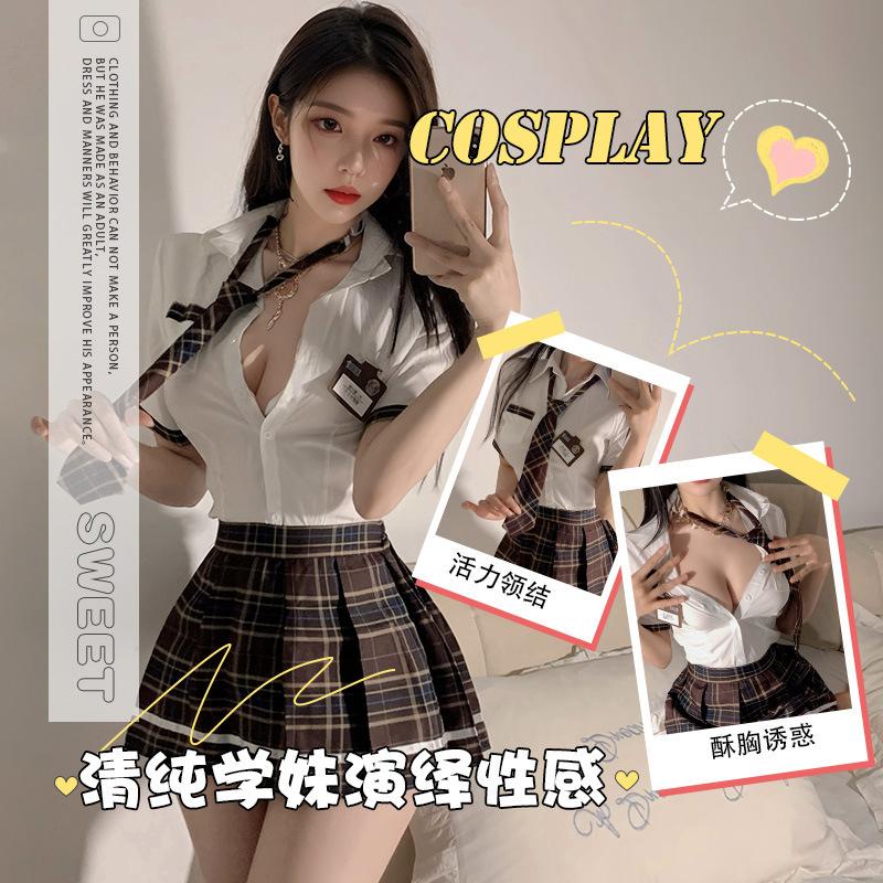 Sex Underwear Uniform Campus JK Hottie Waist Japanese Sexy College Style Tie Short Shirt Pleated Skirt Pure Desire
