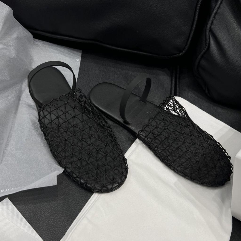 Summer Mesh Woven Hollow Bag Head Slippers 2025 New Fashion Outer Wear Flat Bottom Sandals One Word with Sandals Women