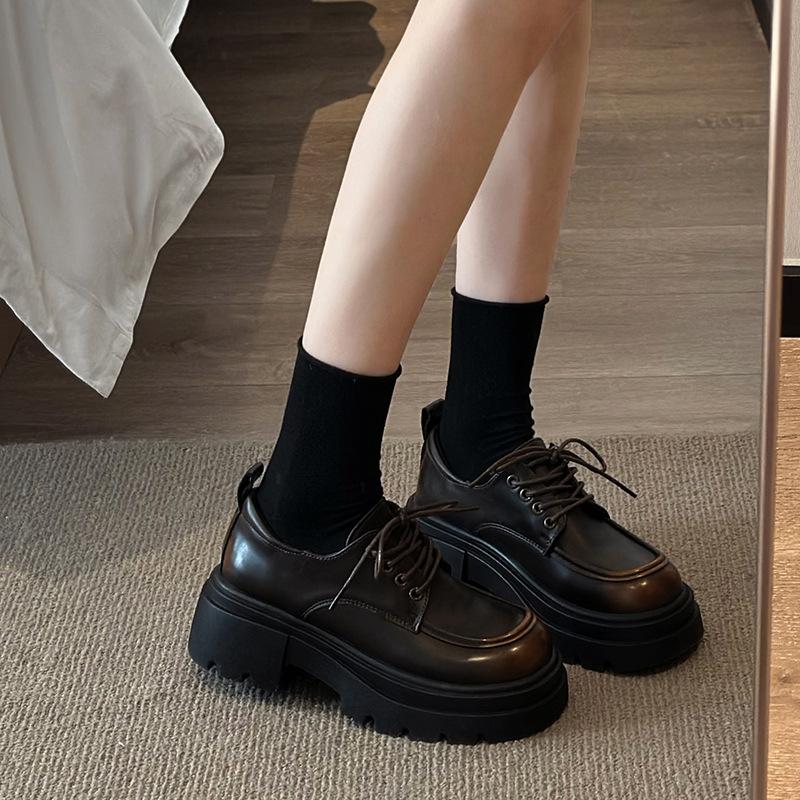 British style small leather shoes women's 2025 spring new retro Japanese thick-soled heightening lace-up Internet celebrity loafers women's single s