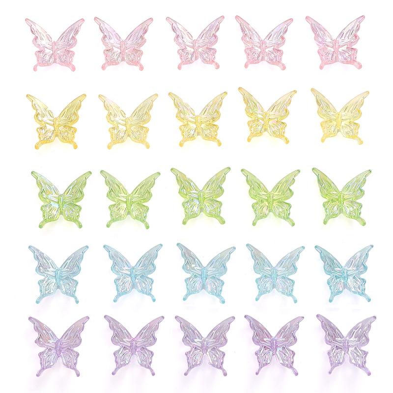 Acrylic Butterfly Transparent Two-color Gradient Charm for DIY Jewelry 20 Pcs