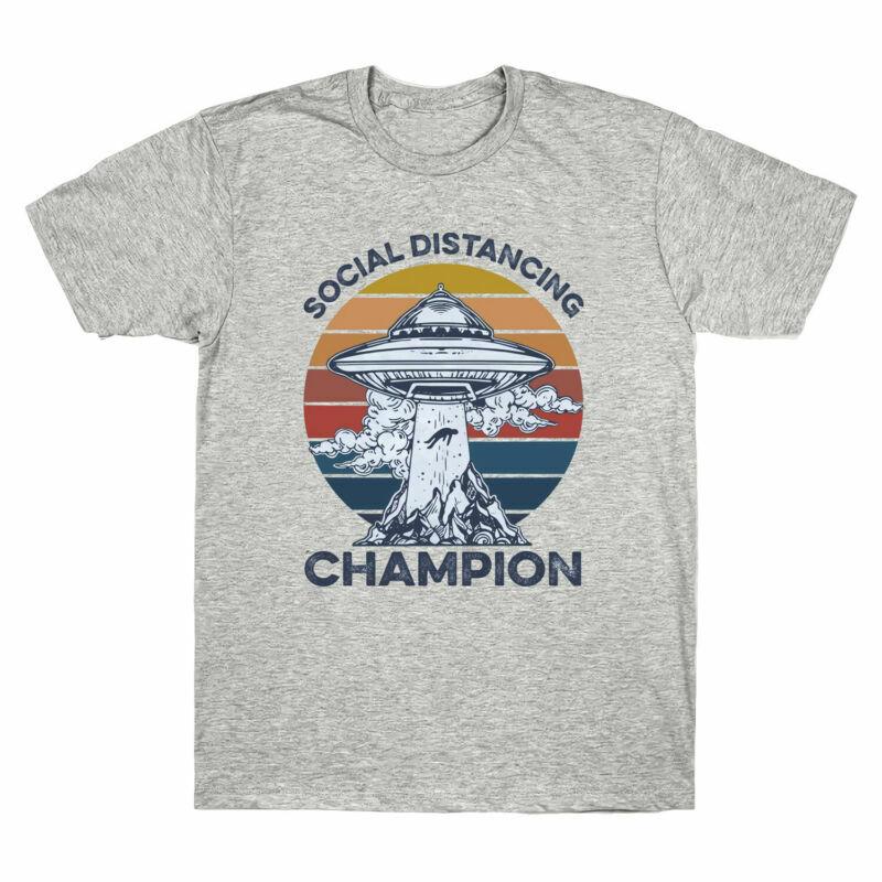 Alien Social Distancing Champion Vintage Funny Men s Cotton T Shirt Novelty Tee XXL