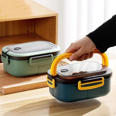 1200ML 2 Layer Bento Lunch Box With Spoon Fork, Kid High Capacity Microwae Food Containers Portable Leakproof Office Camping