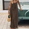 Women's Spaghetti Strap Loose Fit Back Tie Solid Color Maxi Dress Casual Summer Backless Vacation Long Dress