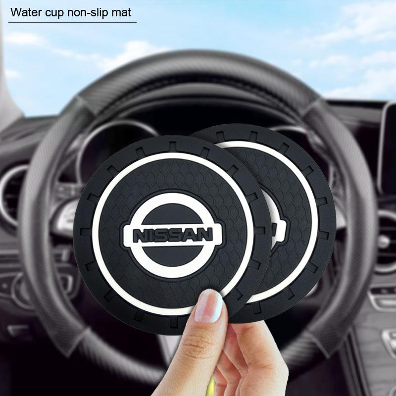 2Pcs Car Anti Slip Coaster Anti-noise Water Cup Pad Cushion Car Styling For Nissan Nismo X-trail Almera Qashqai Tiida Teana