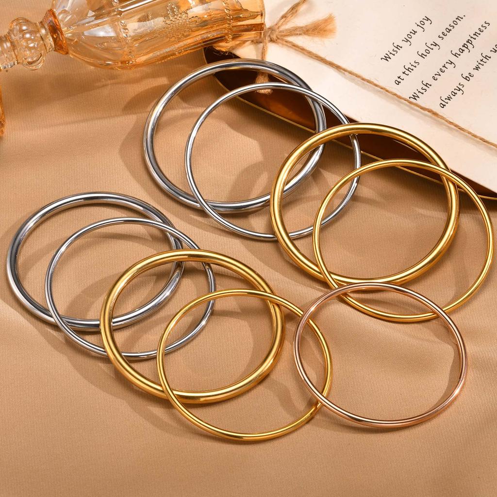 Stainless Steel Polished Cuff Bracelet for Women Silver Gold Color Wristband Plain Slip Bangle Stackable Bracelets Chic Jewelry