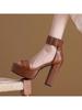 Fashion Thick Heels, Small Height, Platform, High Heels, Roman Shoes, Square Toe, One-strap Sandals, Women's Hand-held Fashion Shoes