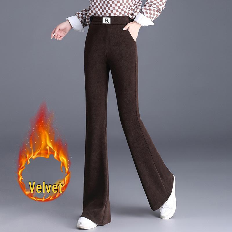 

Женские вельветовые брюки с высокой талией и вельветовой подкладкой – Большой размер, Свободные, Стройнящие, Микроклеш, Длинные брюки для осени/зимы. 3XL (recommended 110-125 jin)