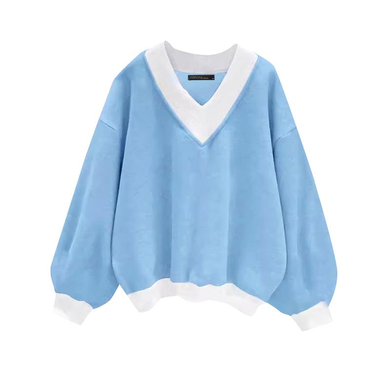 

ZANZEA Женская повседневная блузка с V-образным вырезом и длинным рукавом в стиле пэчворк S