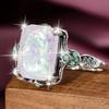 New Square White Opal Ancient Silver Ring European and American Bride Ladies Wedding Hand Jewelry