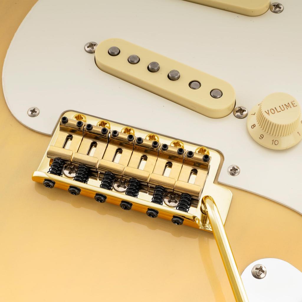 Musiclily Ultra Pitch Hardened Steel Bridge Saddles for Vintage Stratocaster Electric Gold of 11.2mm Guitars, (Set 6)