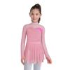 Kinder Mädchen Lyrisches Tanz Eiskunstlauf Kostüm Rollkragen Langarm Glitzernde Strasssteine Unregelmäßiger Saum Raffung Netz Kleid Tanzkleidung