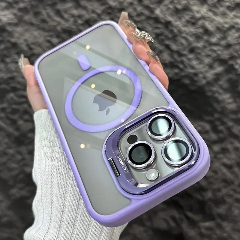 

2 in 1 Camera Lens Kit & Holder Magnetic Case for Magsafe IPhone 16 15 14 13 12 11 Pro Max Plus 16Pro IPhone16 Mac Safe Cover iPhone 15 Pro Max світло-фіолетового кольору