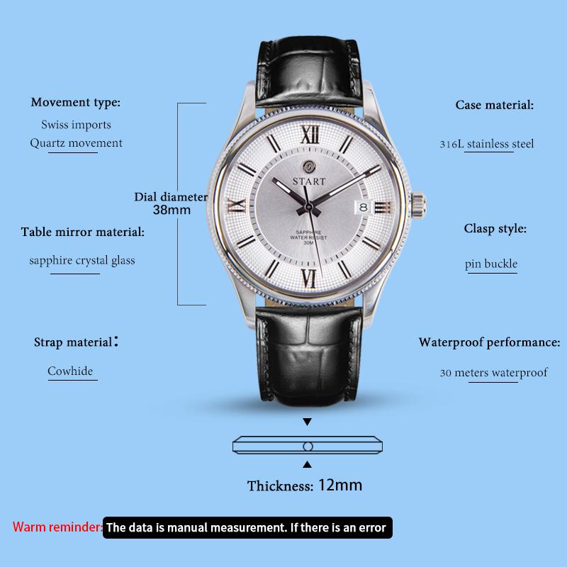 START-Fashionable Men's Watch Swiss Imported Movement Quartz Men's Watch Luminous Roman Dial Date Function