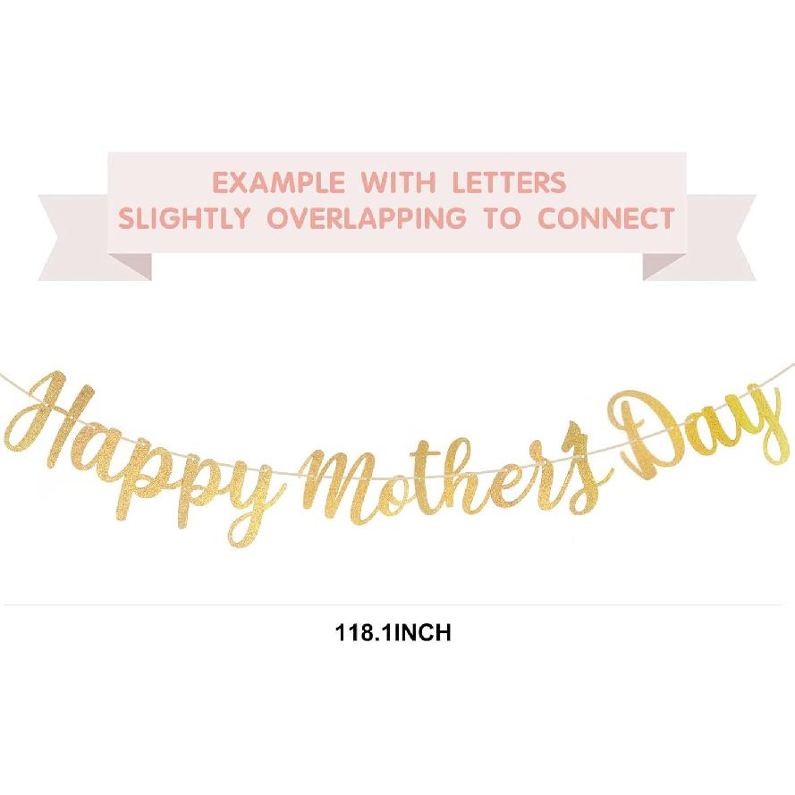 Happy Mother's Day Decorations Banner - NO DIY - Gold Glitter Mothers Day Party Supplies Decorations Backdrop Garland Love Decor for Mom Photo Props