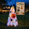 Lighted Goose Statue Halloween Ghost Porch Outfit And Flag Set for 23 Inch Statue, Illuminated Prop Spooky Clothes with Pumpkin Bucket Outdoor