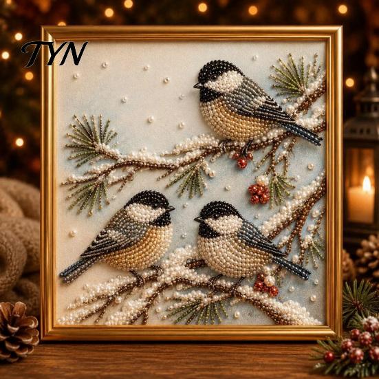Artistic Faux Pearl Bead Kits Christmas Art Kit, Winter Scene DIY Painting Holiday Craft for Kids 3D Sparkling Animal Wall Kit Adults,