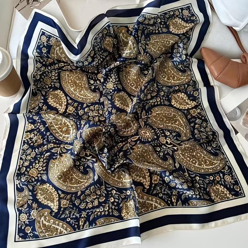 Retro Houndstooth & Paisley Imitation Silk Ladies Scarf, Smooth Satin for Women, Perfect as Necktie, Headband, Bag Accessory