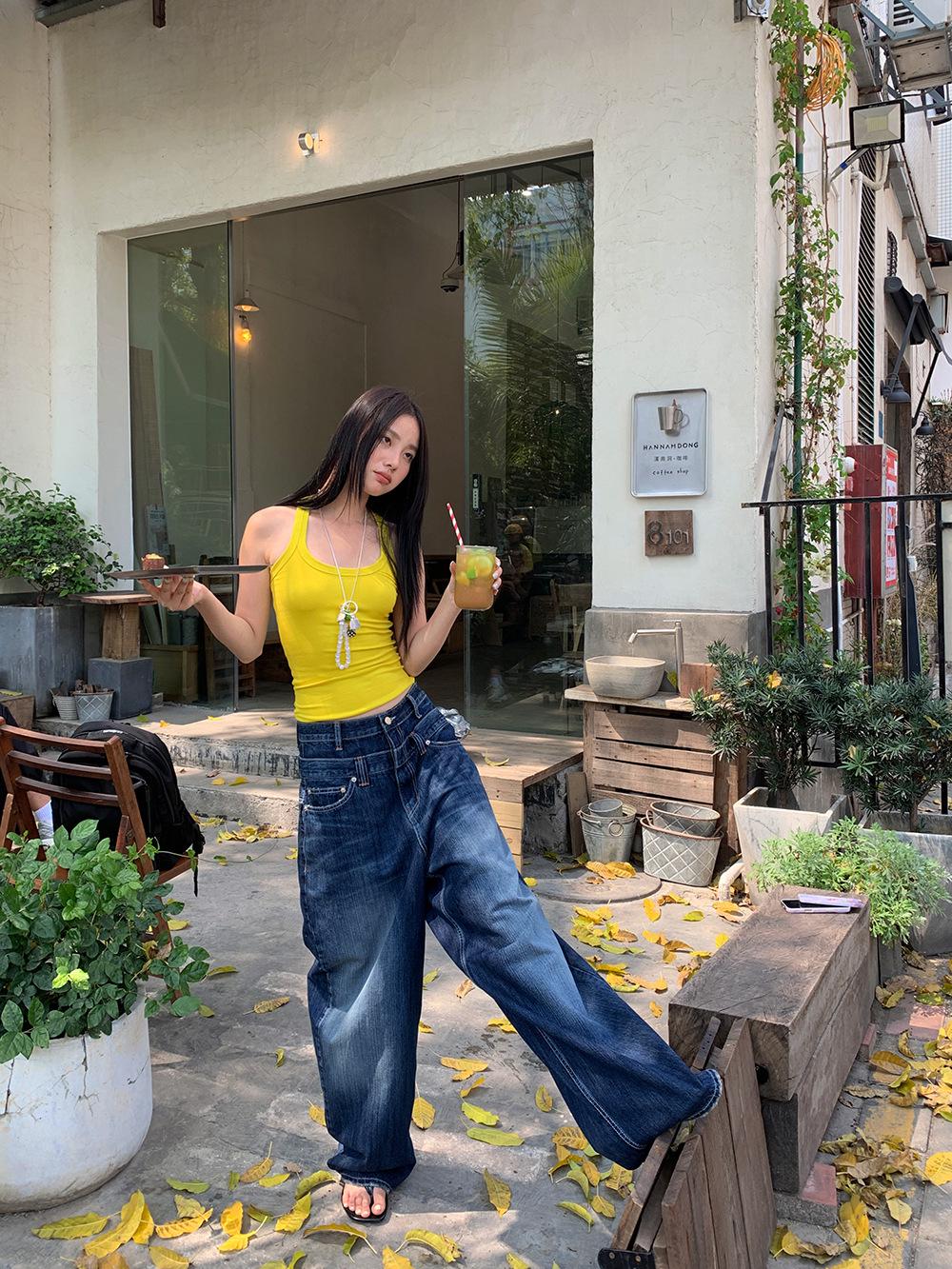 [9hour] 2025 Spring Retro Women s Double Waist Wide Leg Jeans S (up to 50 kg)