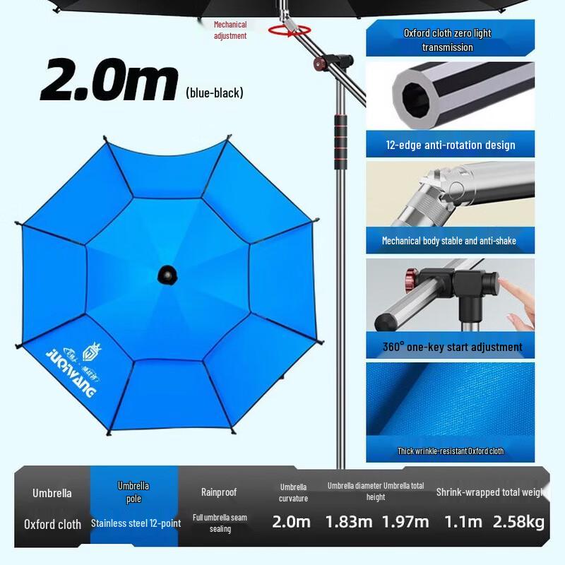Outdoor Windproof Fishing Umbrella 12-Rib Stainless Steel Windproof