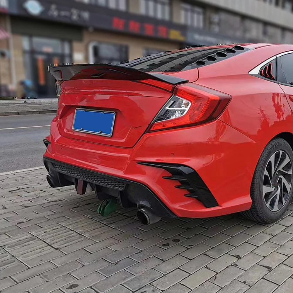Compatible Rear Spoiler for 2016-2020 Tenth Gen Civic R-Style, Large Ducktail Wing, No-Drill Required