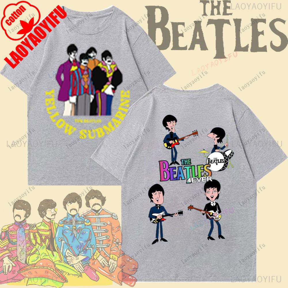 The Beatles Black Rock Band Tshirt Unisexs TShirt Y2k Street Fashion Streetwear Cotton Tops Oneck Shortsleeve Sweatshirt