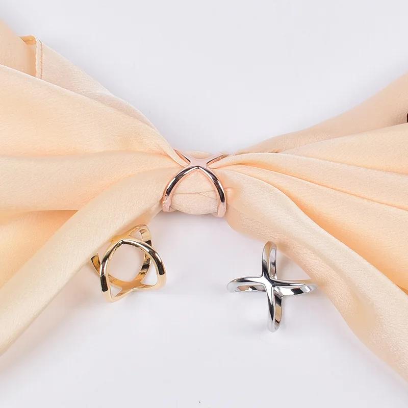 3pcs Fashion Cross Scarf Clip X Shape Metal Brooches For Women Hollow Bow Scarves Buckle Holder Shawls Jewelry Clothing Accessor