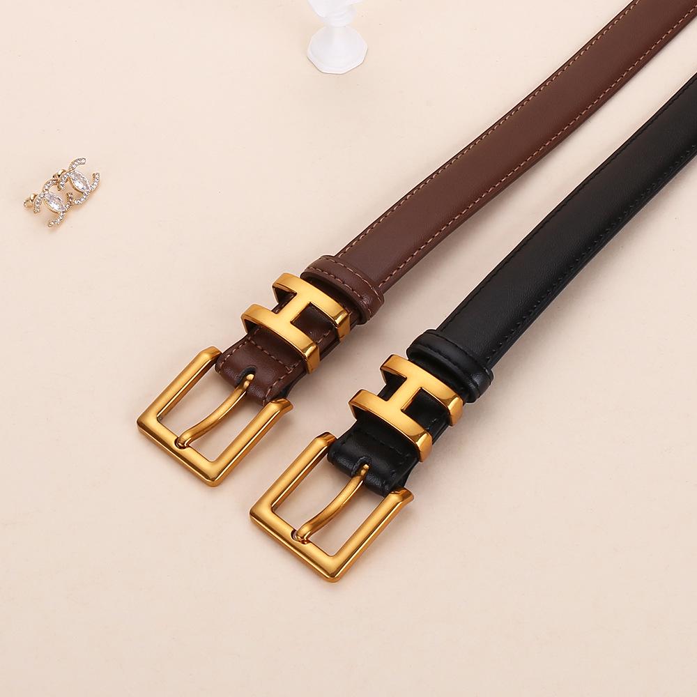 New H-Style Women's Genuine Leather Belt: Trendy, High-End, Versatile Decorative Waistband - European and American Design