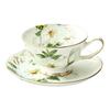 Bone China Cup and Saucer Set 240ml White Camellia Gold Trim with Spoon for Tea