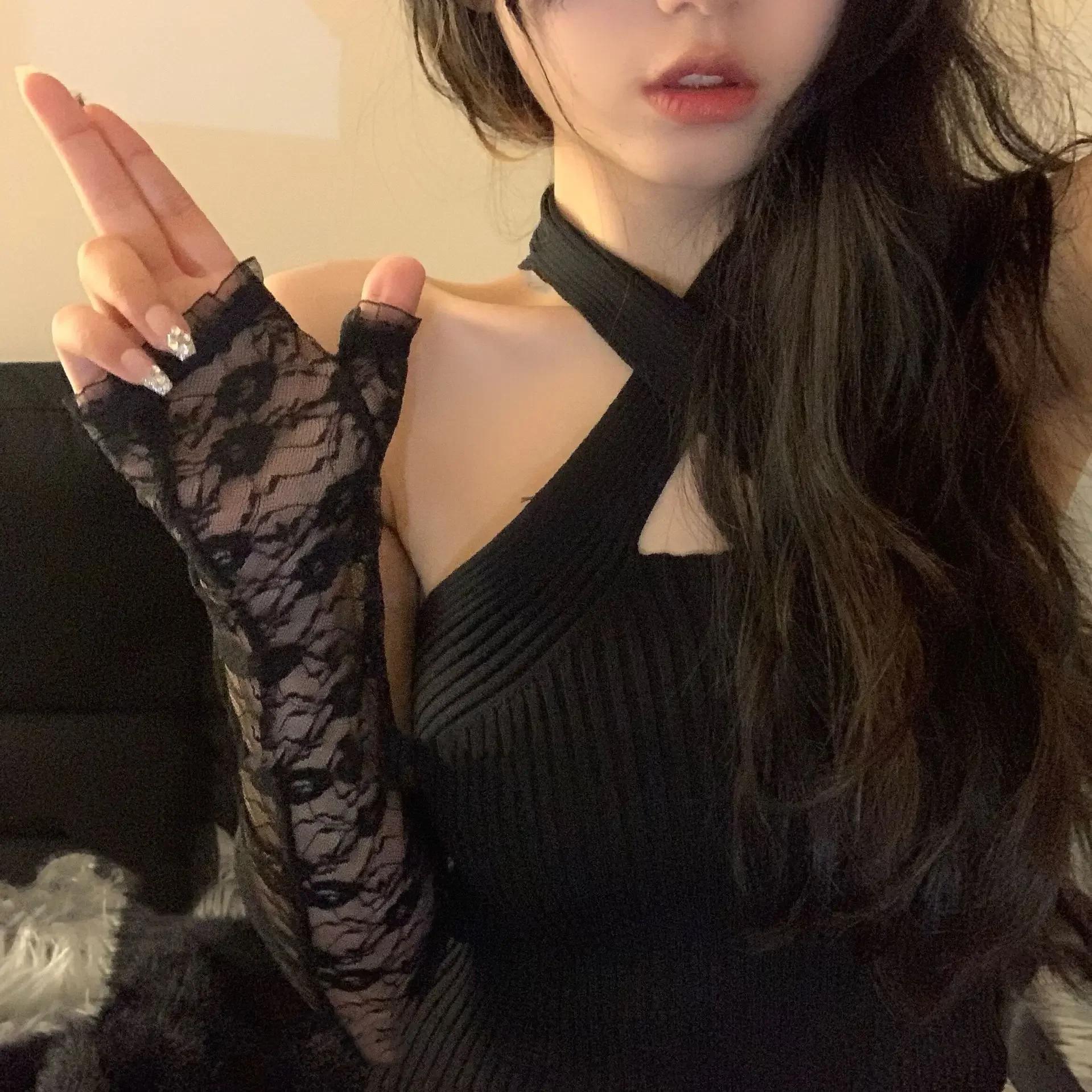 

Mesh Fishnet Bowknot Long Gloves for Women Lace Ruffle Fingerless Gloves Mittens JK Lolita Kawaii White Gloves UV Protection Y2k One Size