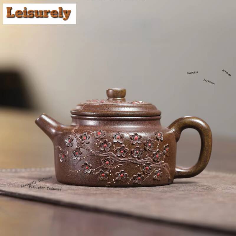 111ml Boutique Yixing Purple Clay Teapots Handmade plum bossom dezhong Pot Raw Ore Section Mud Tea Maker Kettle Zisha Tea Set