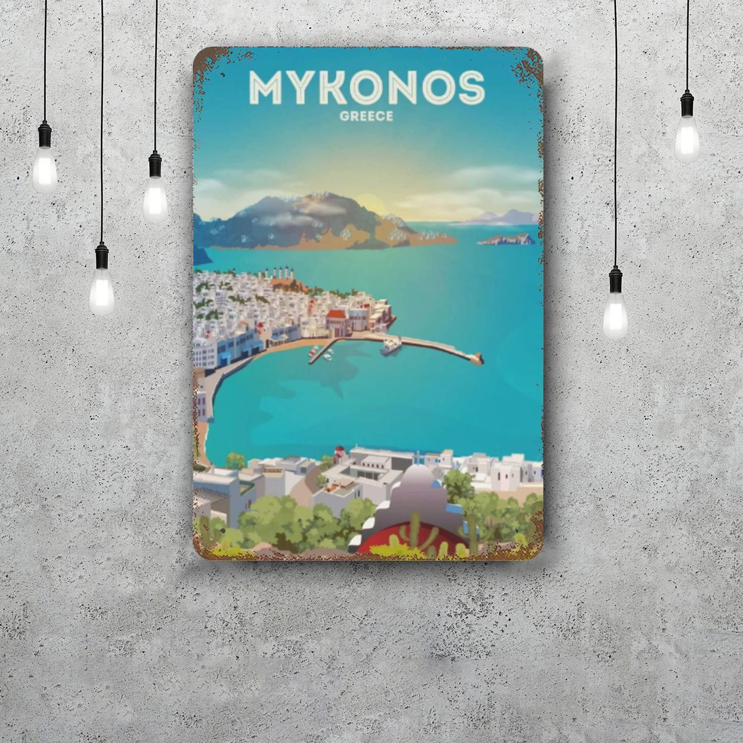 

mykonos Vintage Tin Sign Home Decor Wall Decor Art Wall Mural Room Decoration Decor Retro Metal Sign Plate Bar Posters 20x30cm（7.8x11.8inch）