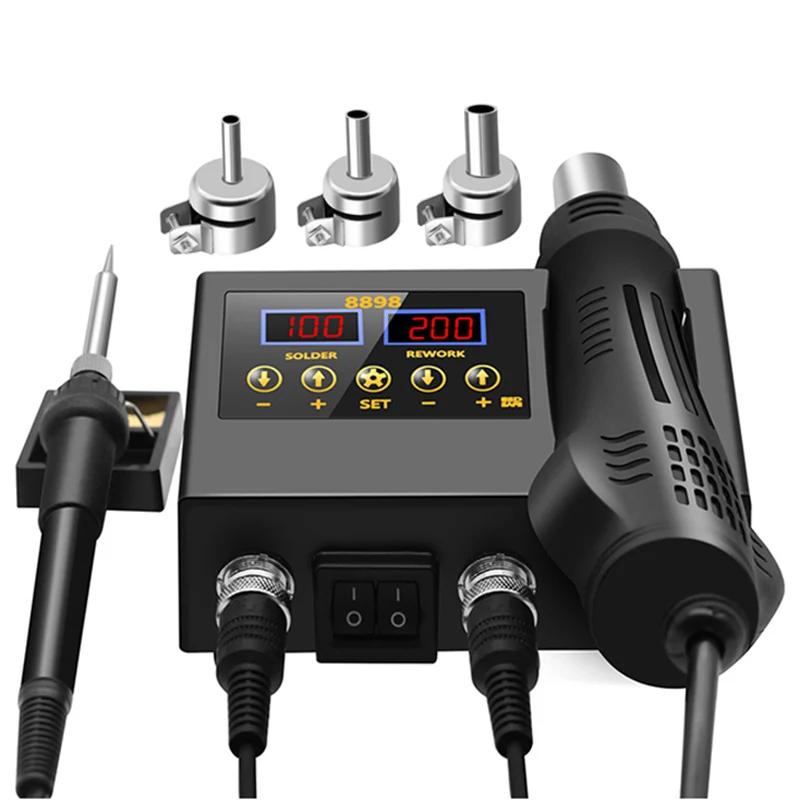 

8898 SMD паяльная станция 2 в 1 паяльник горячим воздухом ЖК-цифровой дисплей сварочная станция для BGA PCB IC ремонт 8586D чёрный