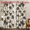 2D FLAT PRINTING 2pcs Curtains (Without Rod) Halloween Skulls and Roses Modern Print Curtains Yarn Curtains Ramadan Suitable for