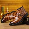 FashionBig Size Stone Pattern Casual Dress Boots for Men Fashion Autumn Winter Belt Buckle Leather Shoes Male Designer Ankle Boots Men