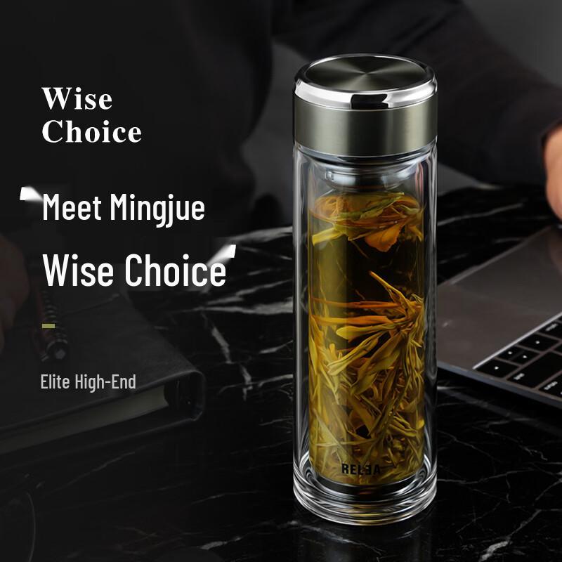 RELEA Ming Jue Double-Wall Borosilicate Glass Tea Mug