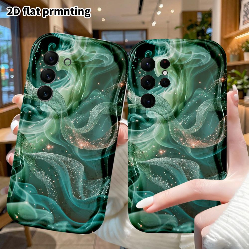 Phone case: 2D flat, suitable for Samsung Galaxy A34 A35 M05 M06 S20 S22 S21 FE Plus 5G protective case, dark green flowing light, perfect holiday gif