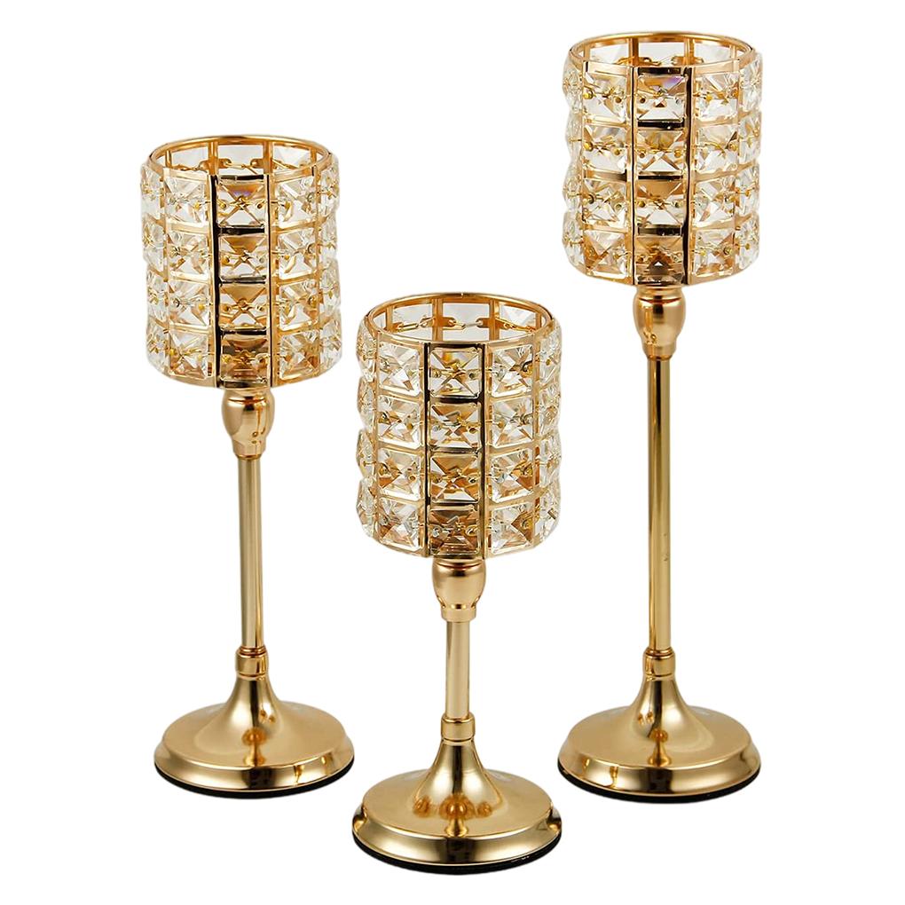 YY.Home Crystal Candle Holder Table Centerpiece Gold Wedding Party Candlestick Home Tabletop Stand Gift Decoration