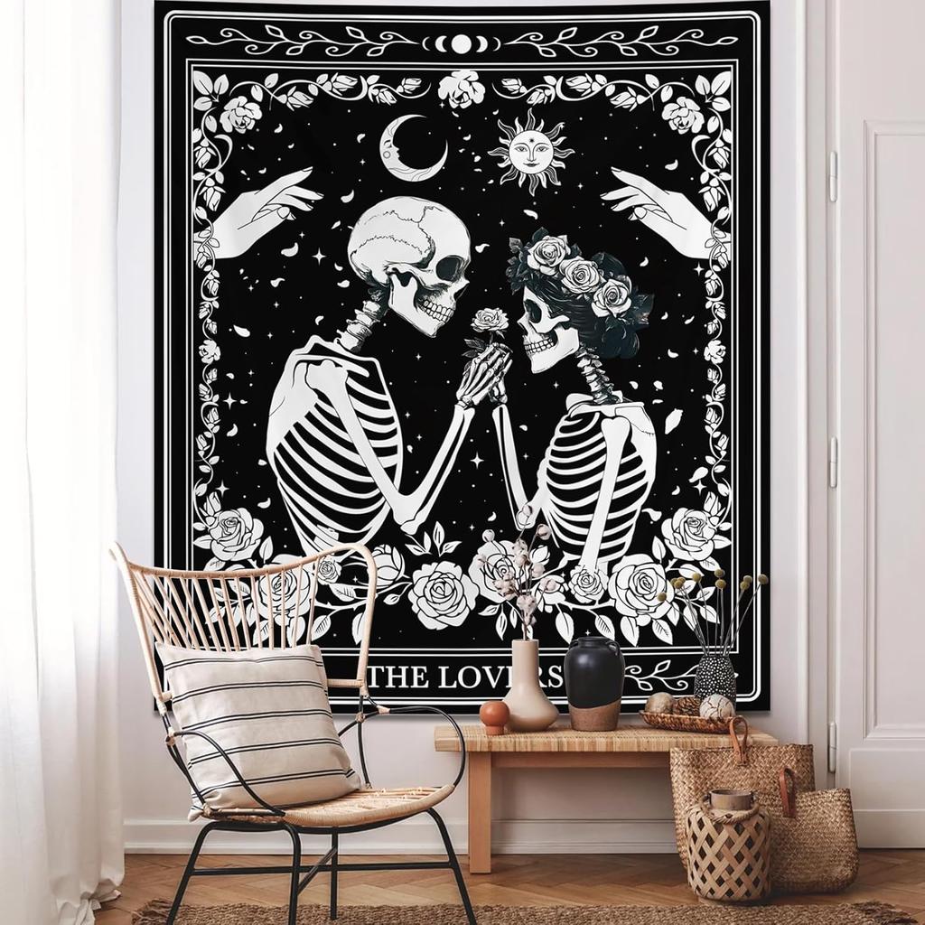 Skeleton Lovers Wall Tapestry Day of the Dead Art Decor Halloween Boho Bedroom Living Room Home Interior Hanging