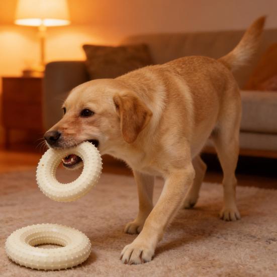 Yousheng Donut Dog Chew Toy Interactive Squeaky Dog Teeth Cleaning Toy Textured Donut Low Noise Teething Toy for Puppies Aggressive Chewers