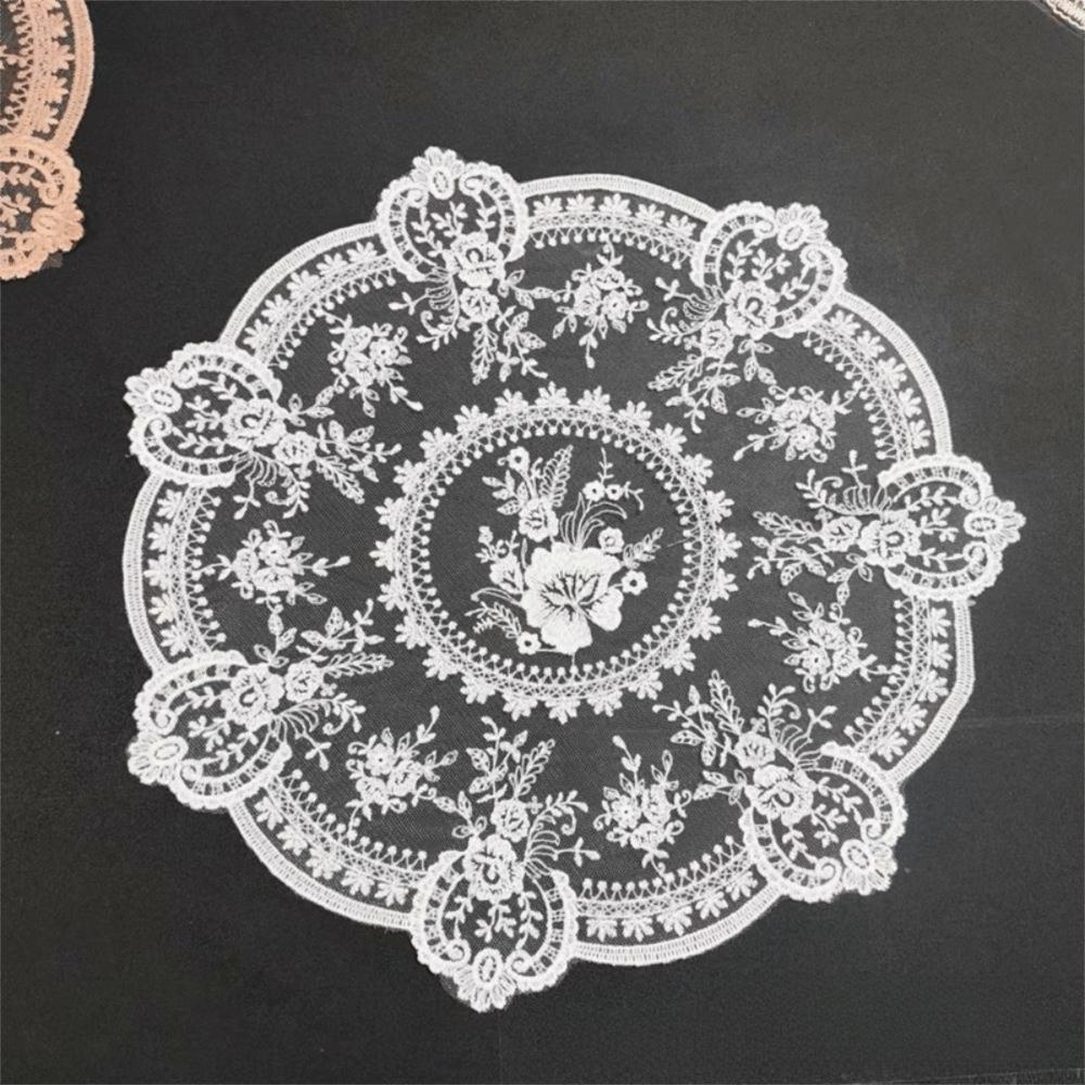 Vintage Embroidered Lace Table Mat Round Flower Embroidery Dining Table Cover Napkin Placemat Lace Table Cloth for Coffee Cup