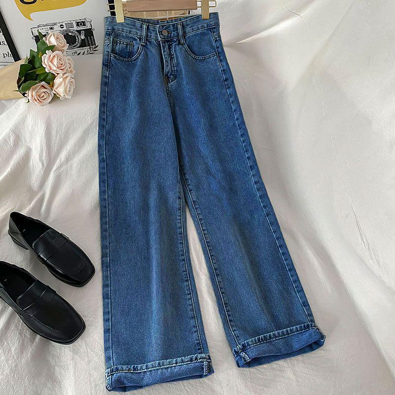 2026 Women s High Waist Slimming Wide Leg Jeans - Petite Floor Length, Versatile & Trendy for Spring/Autumn Dark Blue