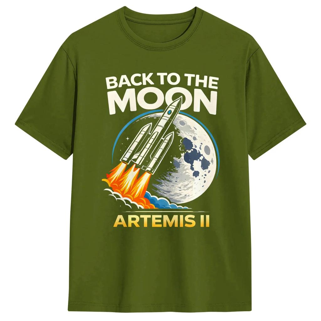 Back To The Moon Artemis II Rocket Space Mission T Shirt Men's Cotton Funny T-Shirts Crewneck  Tees Short Sleeve Tops Printing