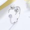 Women Cubic Zirconia Moon Faux Pearl Open Star Finger Ring Adjustable Jewelry