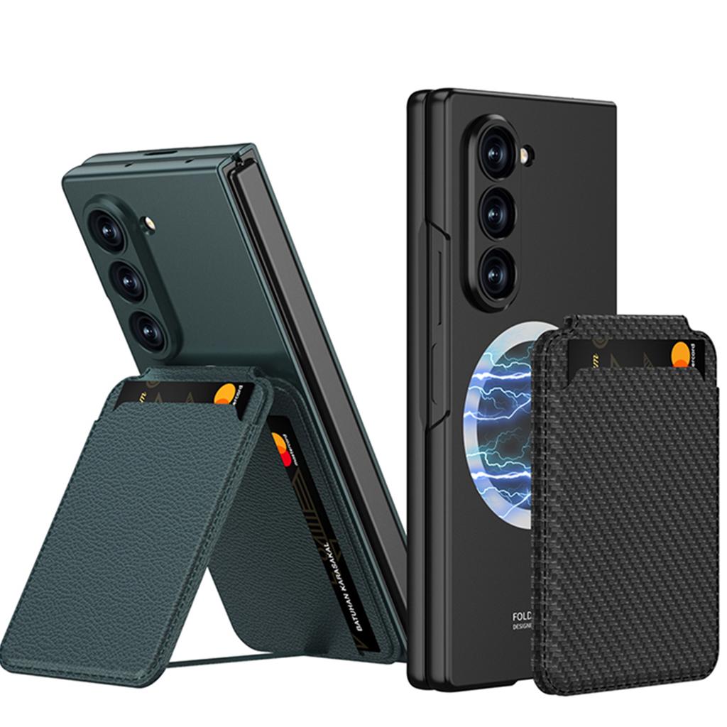 Detachable Card Holder Bracket Magnetic Phone Case for Samsung Galaxy Z Fold 7 6 Fold7 Fold6 with Tempered Film Protective Cover