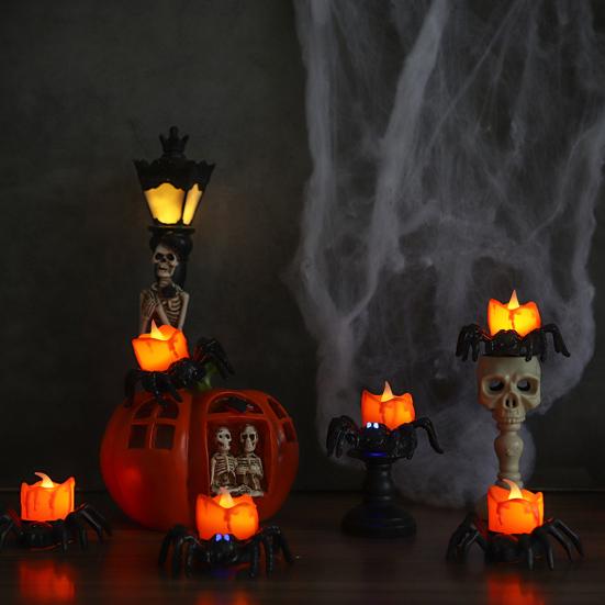 Flameless LED Candle Lights Halloween Spider Tea Light Decoration Battery Operated 3D Electric Flickering Fake Candle for Home Decor