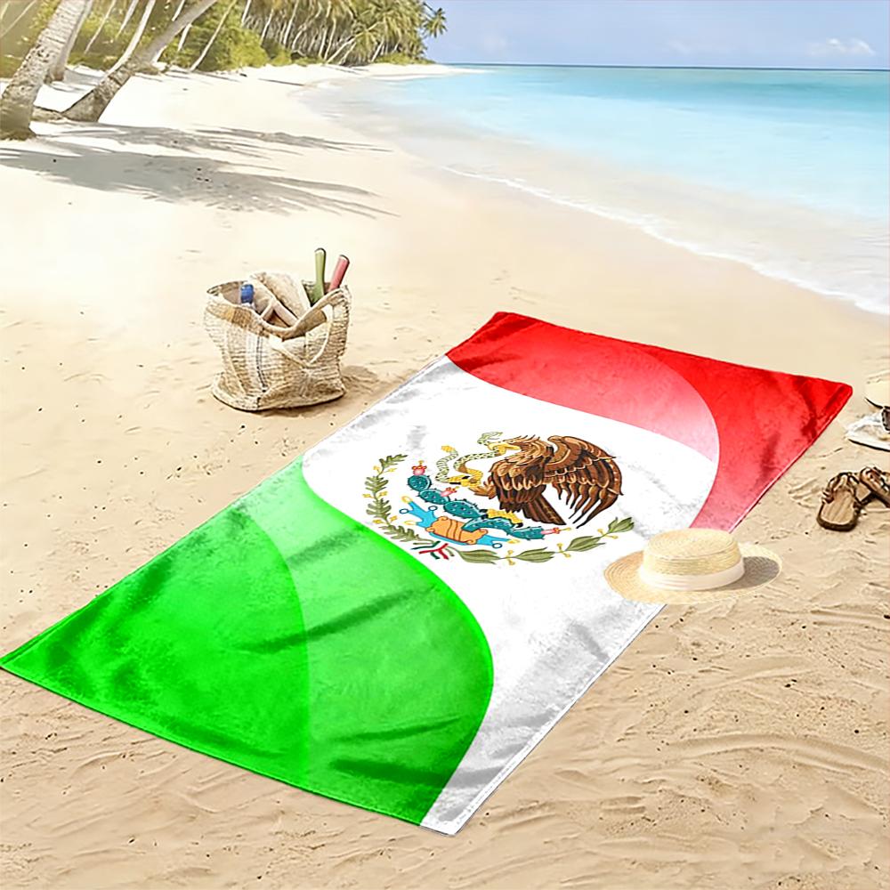 Mexican Flag Eagle Snake Symbol Towel Beach towel quick-drying for travel outdoor sports jogging beach and swimming